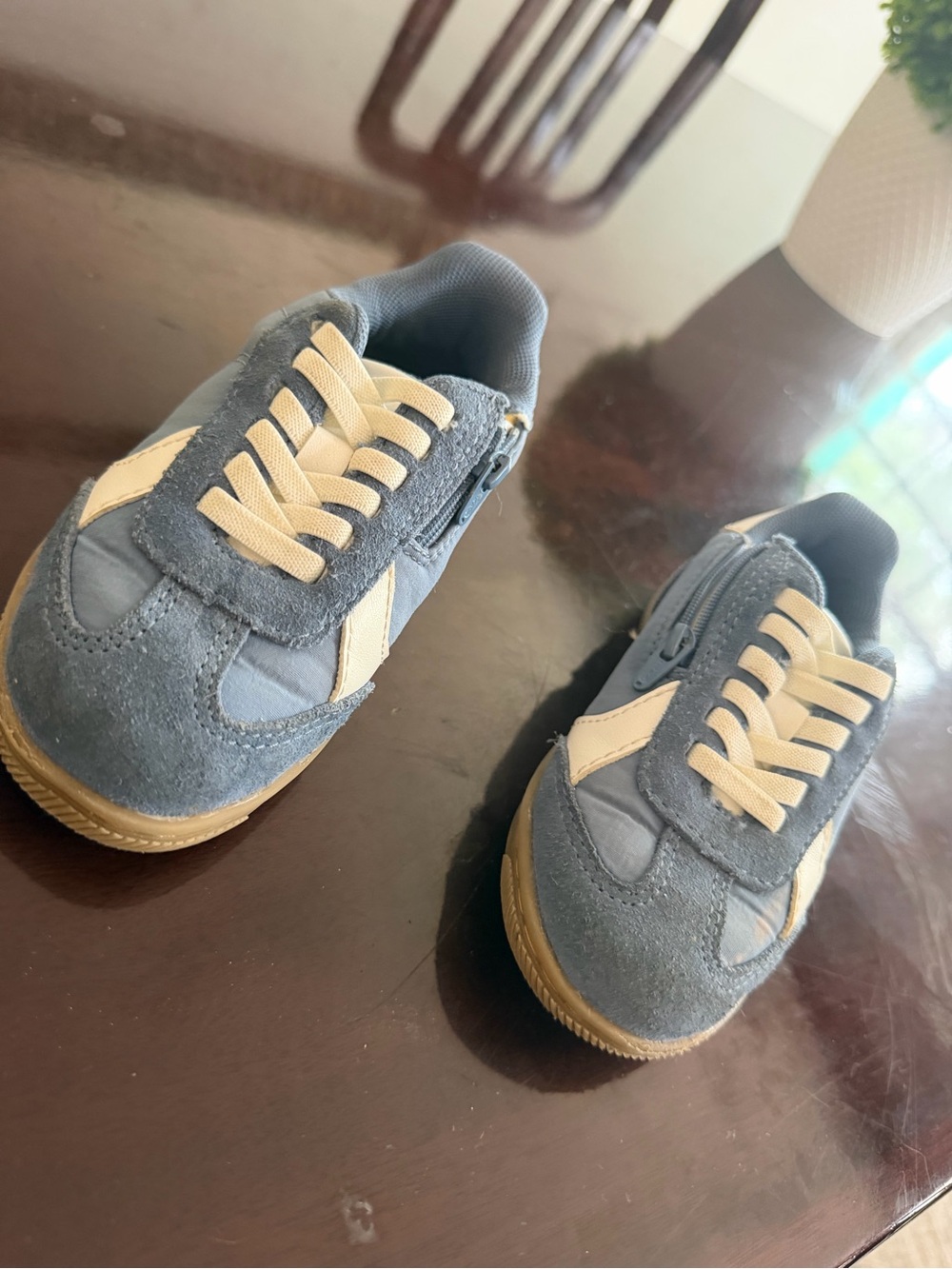 Zara Blue Suede Kids Sneakers with Cream Accents